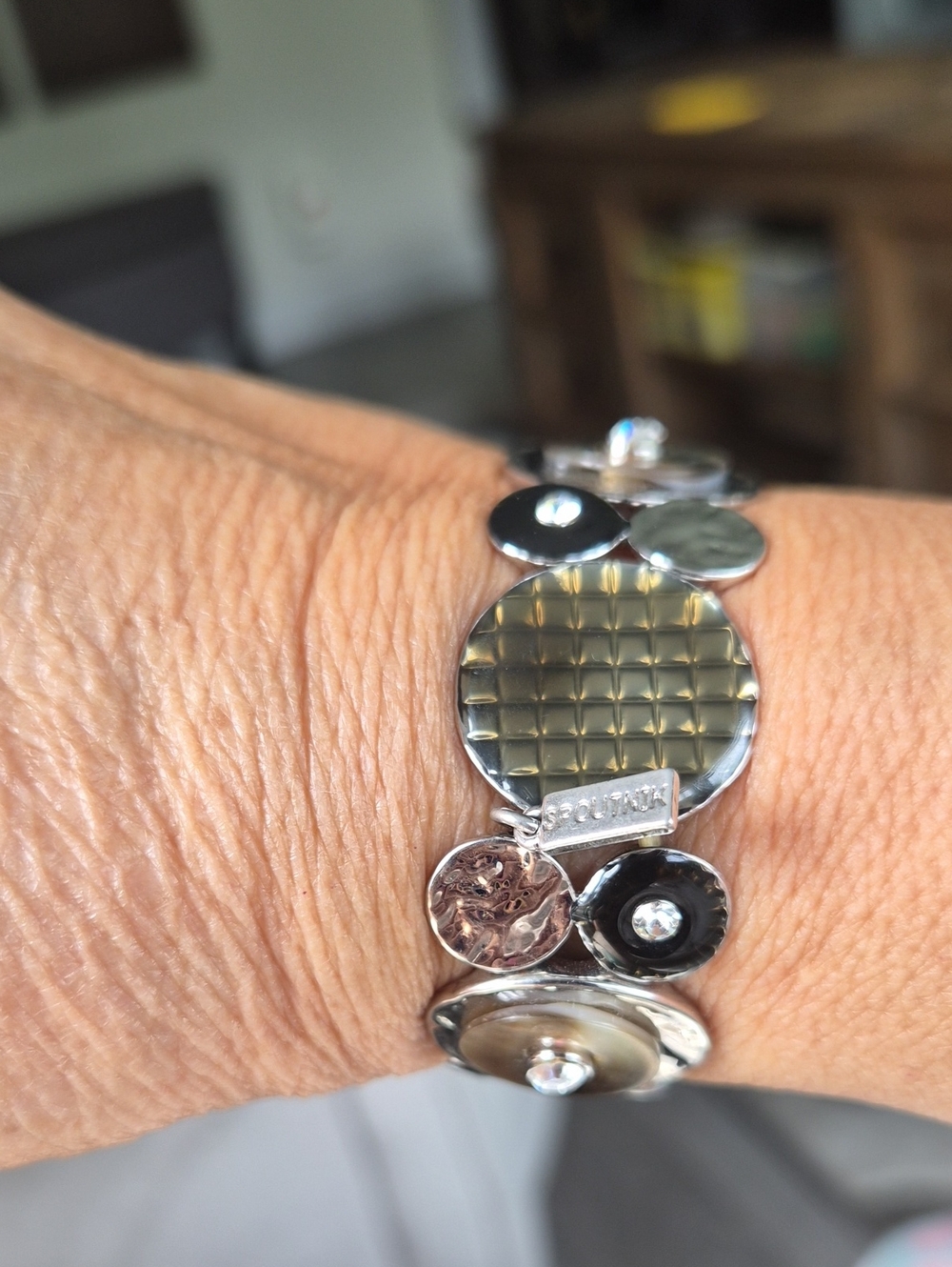 Silver-Tone Mixed Disc Bracelet with Gray Accents By Spoutnik Bijoux